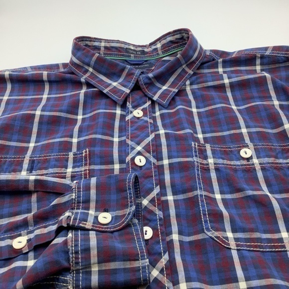 Tommy Hilfiger Trim‎ Fit Mens Long Sleeve Button Up Plaid Shirt Size XL.